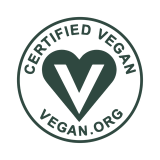 A circular logo with the words CERTIFIED VEGAN at the top and VEGAN.ORG at the bottom, featuring a heart-shaped “V” symbol in the center.