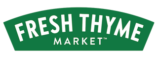 Green, arch-shaped logo with the words FRESH THYME MARKET in bold white capital letters, with MARKET written below FRESH THYME in smaller font.